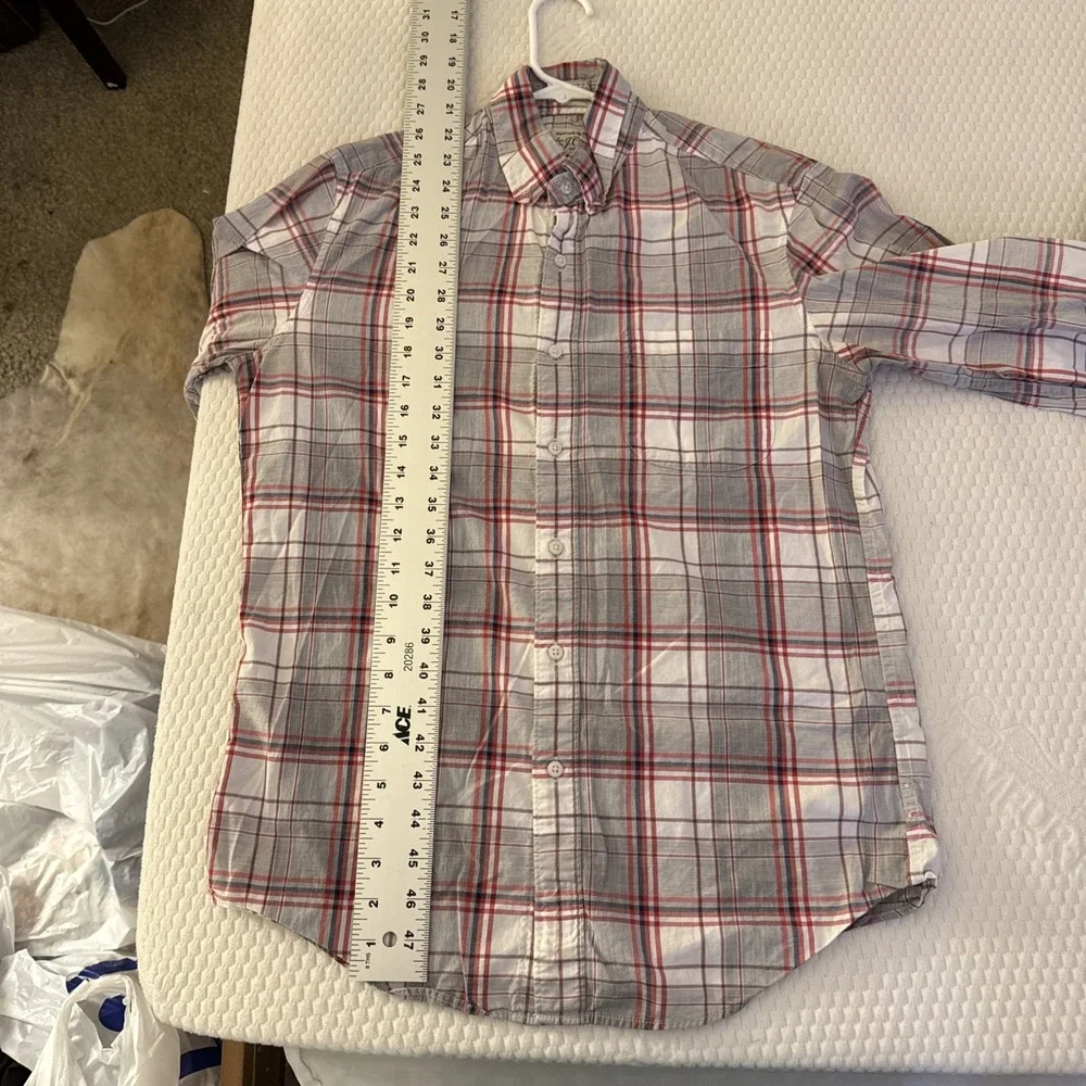 J.Crew Shirt Mens Small Red Blue Plaid Check Slim Button Down Long Sleeve